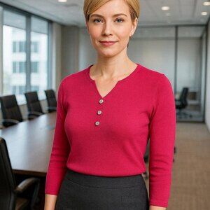 Talbots Deep Pink 3/4 Length Sleeve Top Sweater - Crystal Flower Buttons size M